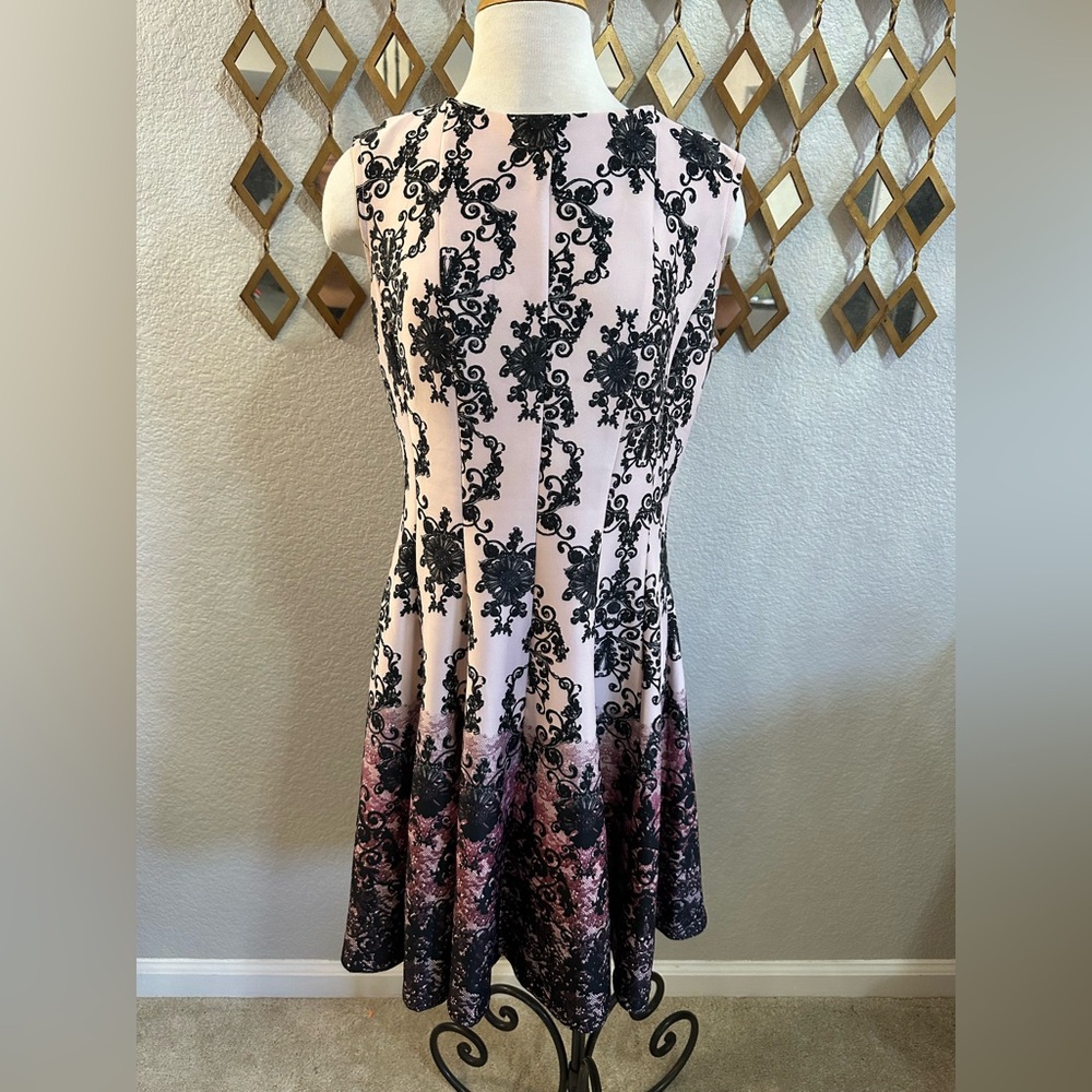 Danny & Nicole Black and Pink Floral Midi Dress